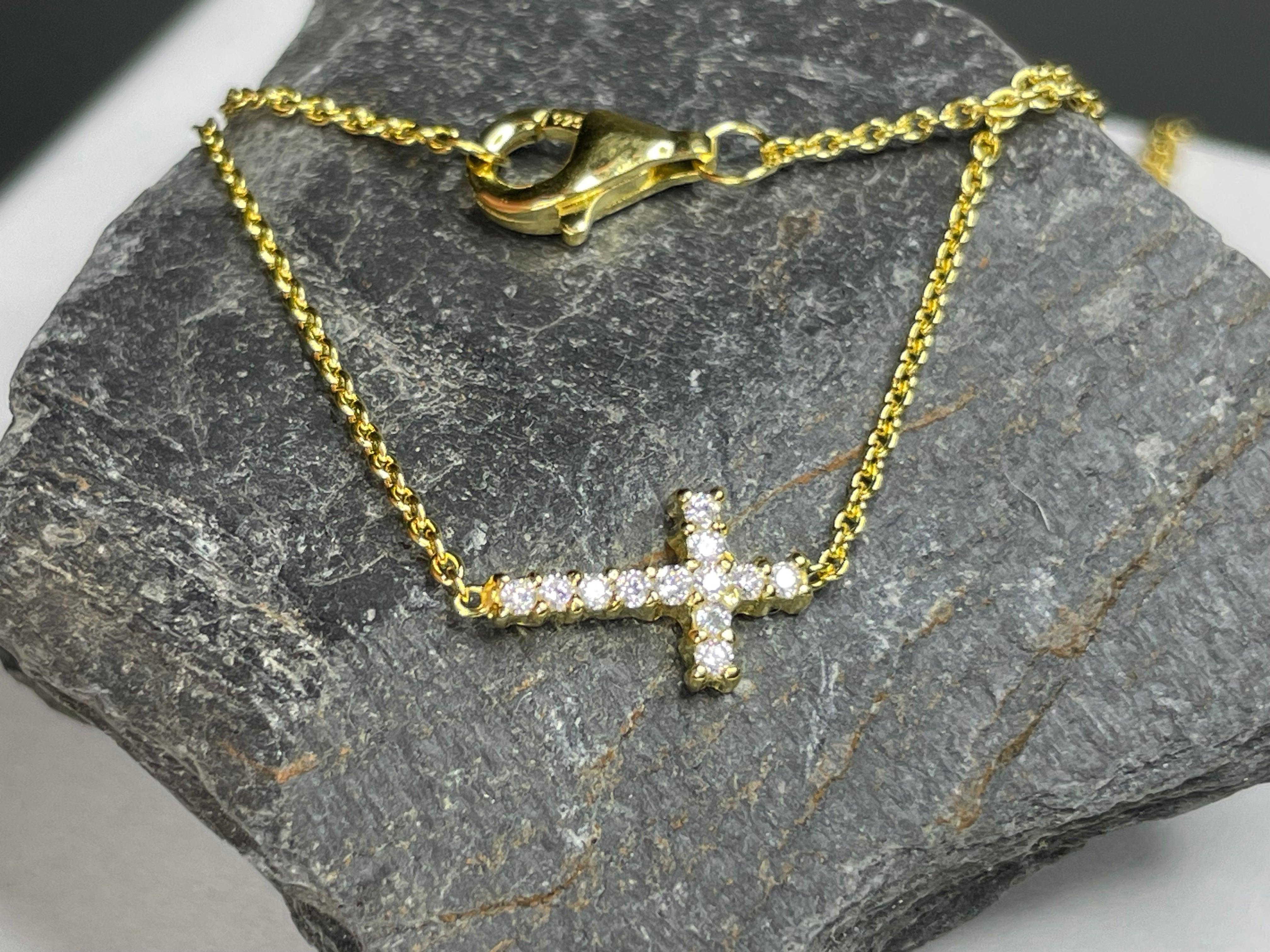 Amazon.com: 925k Sterling Silver Cross Bracelet | Handmade Sideways  Celebrity Gold Cross | Dainty Religious Faith Jewelry for Women and Girls :  Handmade Products